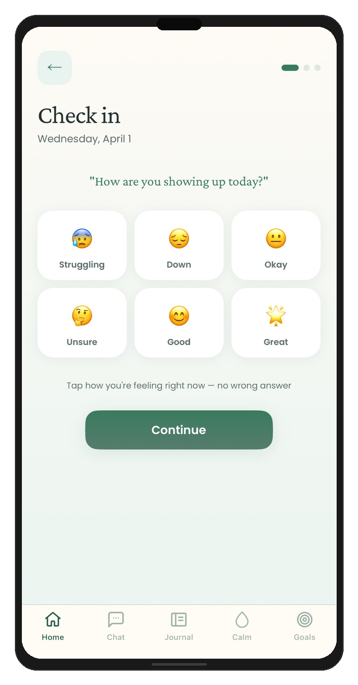 Mood check-in emoji grid